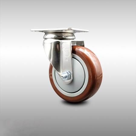 Service Caster 4 Inch 316SS Maroon Polyurethane Wheel Swivel Top Plate Caster SCC-SS31620S414-PPUB-MRN